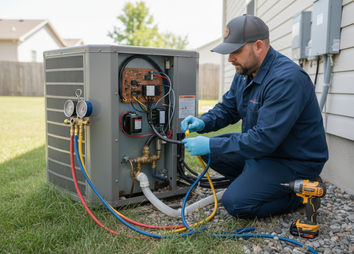 A tech from Automated Tech Solutions doing HVAC services in OKC