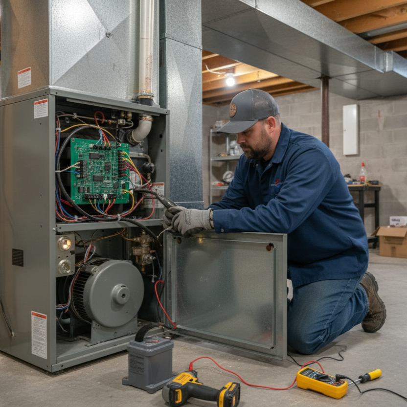 A certified technician performing furnace installation in Bethany